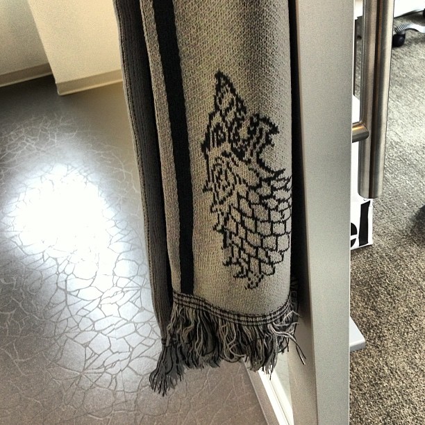 Suddenly, an unexplained House Stark scarf!