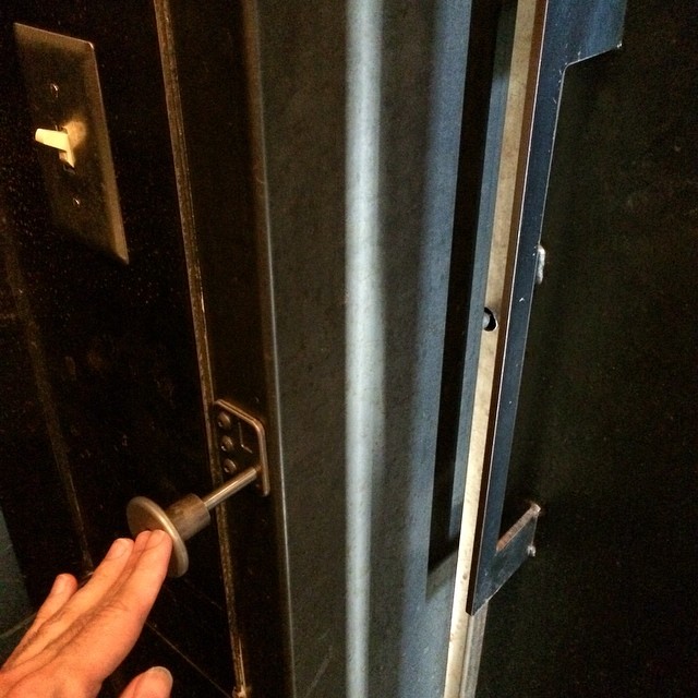 Super satisfying lock mechanism on the bathroom door at Purple.